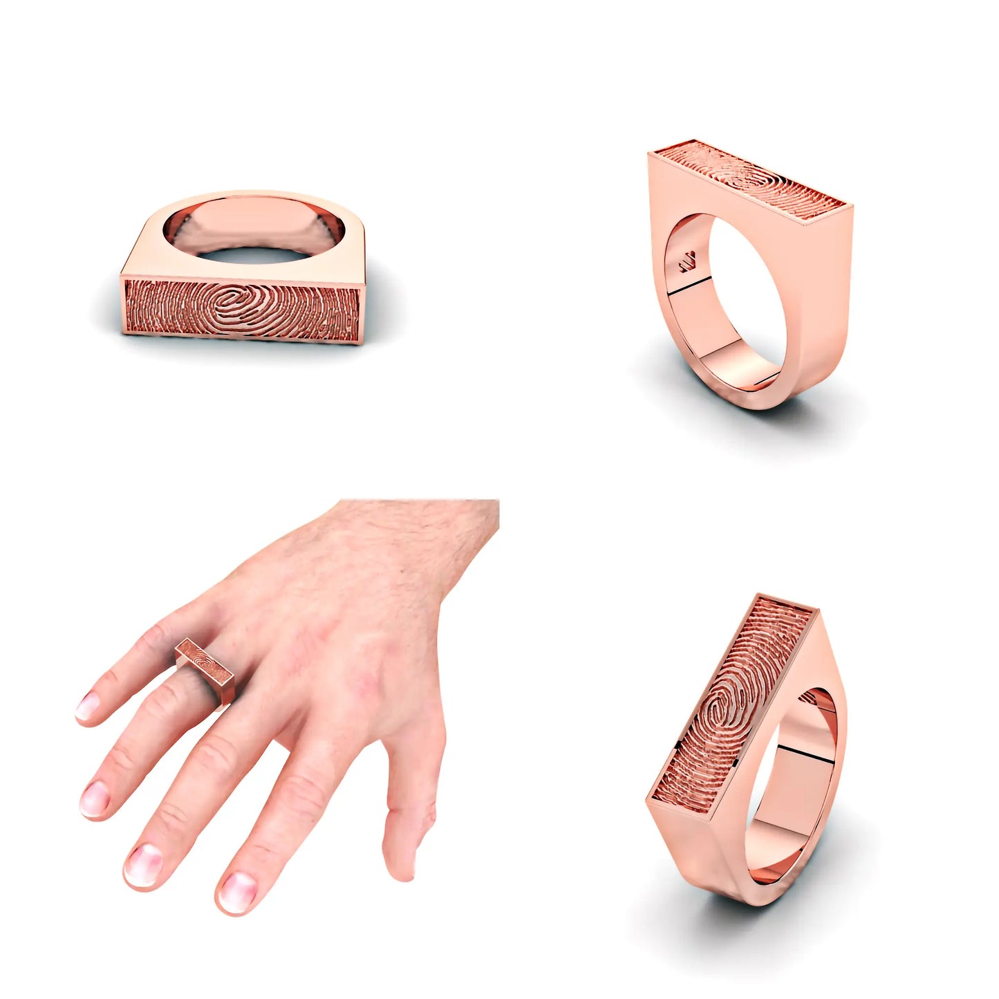 Rechthoekige massieve dames zegelring met vingerafdruk
