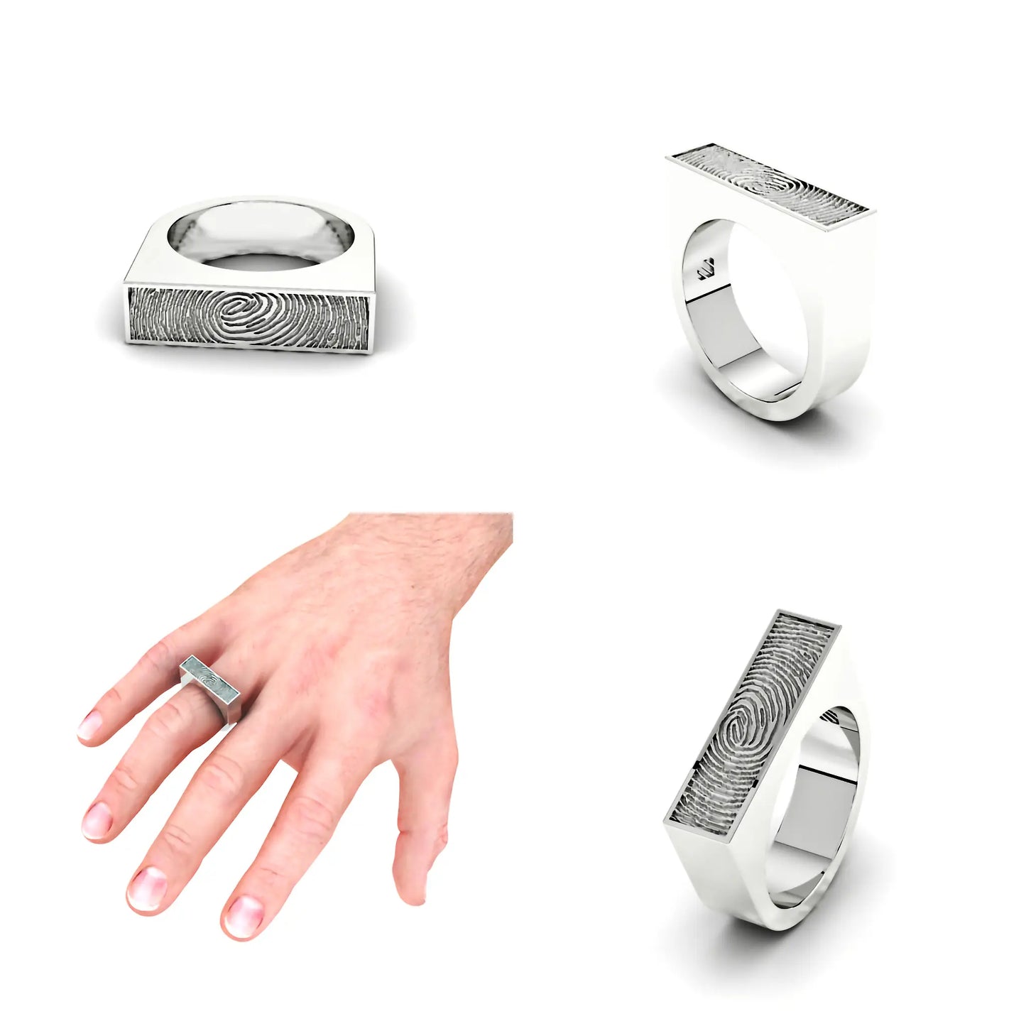 Rechthoekige massieve dames zegelring met vingerafdruk